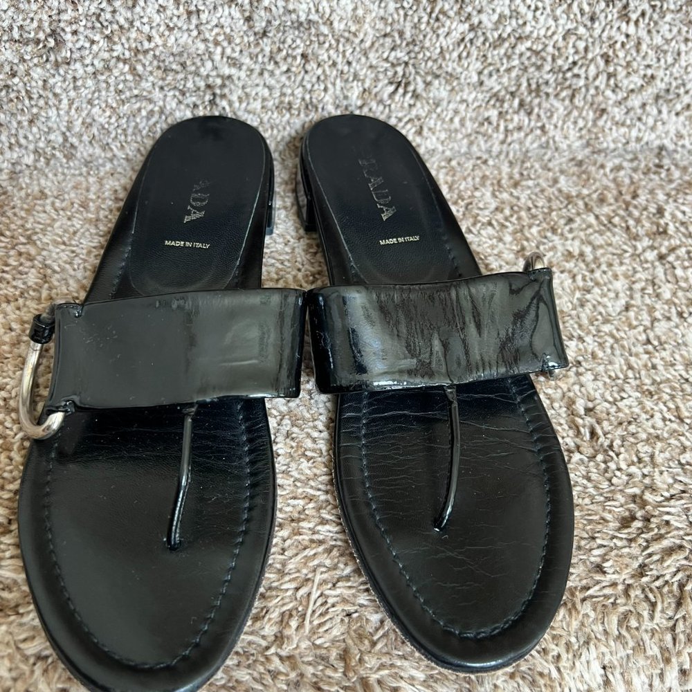 PRADA Women's Black Patent Leather Sandals-